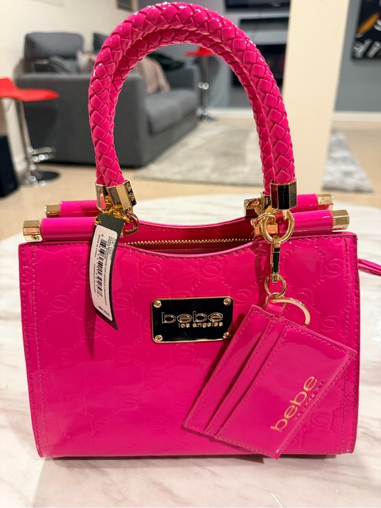 bebe Handbags - NWT BEBE DANA MONOGRAM TOP HANDLE CROSSBODY HOT PINK BAG W CARD HOLDER